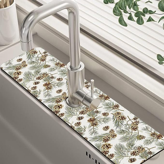 Abstract Pine Cones Sink Faucet Absorbing Mat Splash Guard Behind Faucet Sink