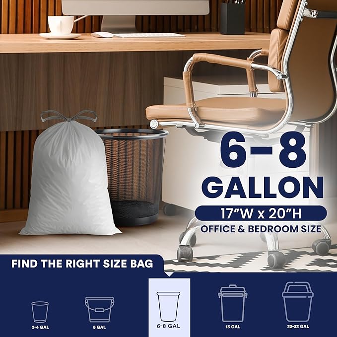 Plasticplace 4 - 6 Gallon White Drawstring Bags, 100% Prime Material, 0.7 Mil