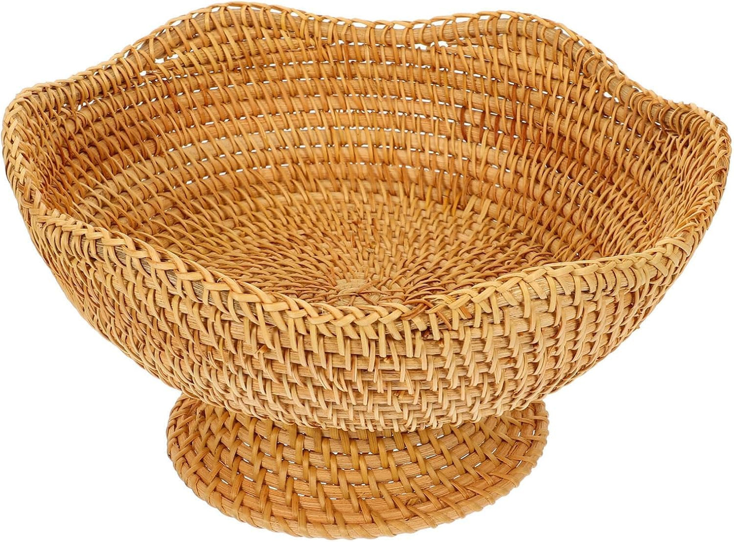 DOITOOL Rattan Fruit Bowl, Woven Footed Bowl Round Pedestal Plate Decorative Bowl for Table Centerpiece, 10 Inch Rattan Footed Bowl Woven Fruit Bowl for Kitchen Counter or Table Decorations
