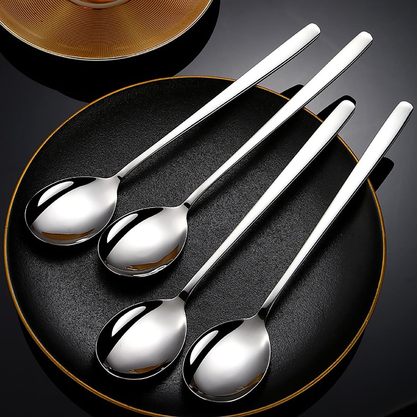 FYLFOTA Set of 6 Spoons, 8 Inch Korean Spoons with Long Handles, Stainless Steel Soup Spoons for Home, Kitchen & Restaurant,Dishwasher Safe (8inch)