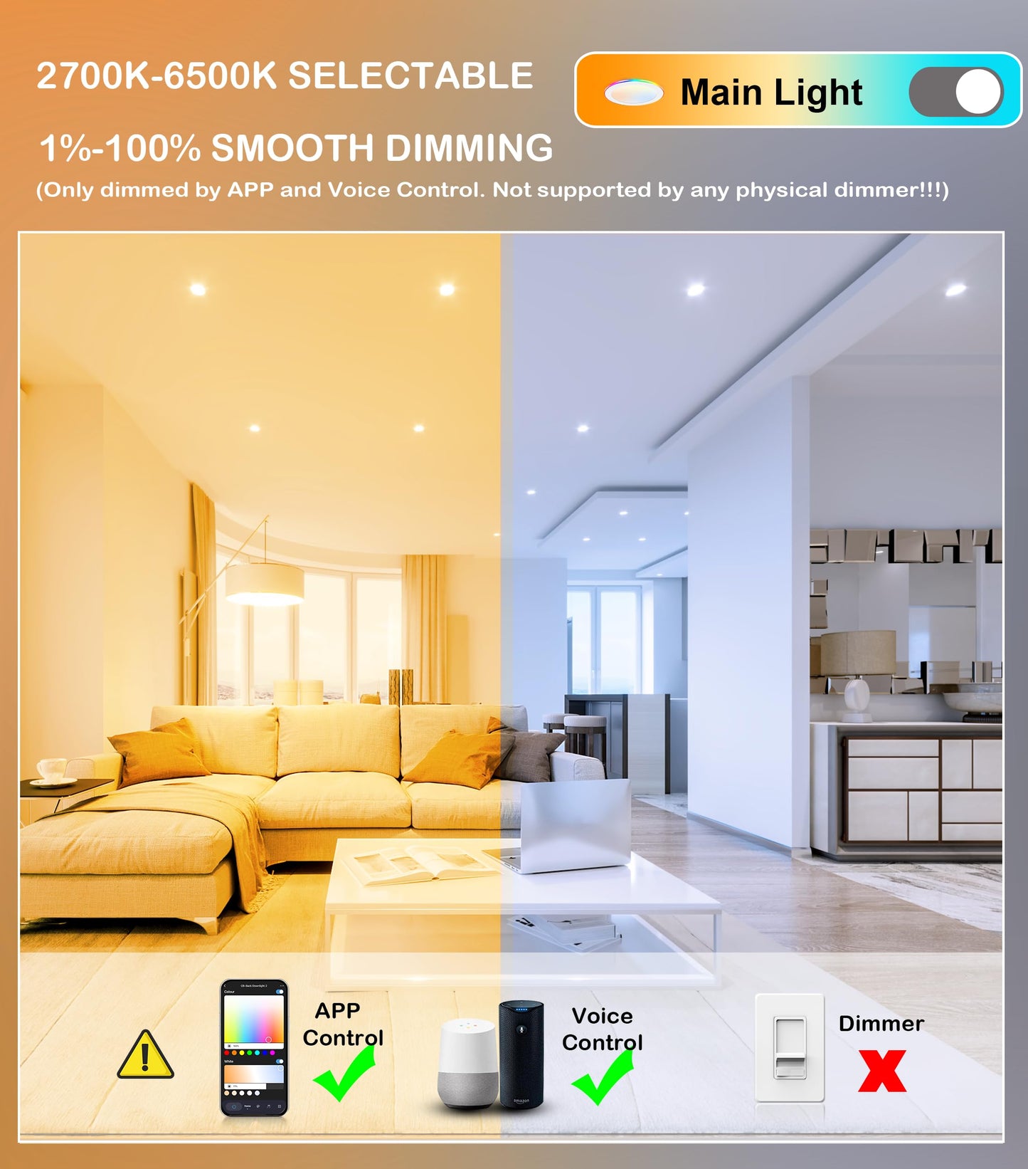 CLOUDY BAY [4 Pack] 4 Inch RGB Smart Recessed Lighting with Gradient Accent Light and Night Light,13W Recessed Lights Ultra-Thin Can-Killer Downlight, Compatible with Alexa and Google Home Assistant