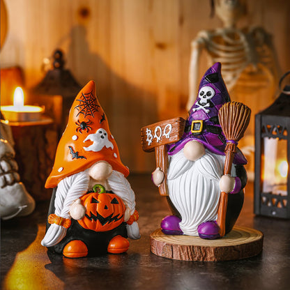 FairySandy 2 Pcs Halloween Gnomes Resin Figurines for Home Decorations Stuff Decor Resin Swedish Gnomes Figurines Collectible Tabletop Kitchen Decorations for Halloween Home Kitchen Office