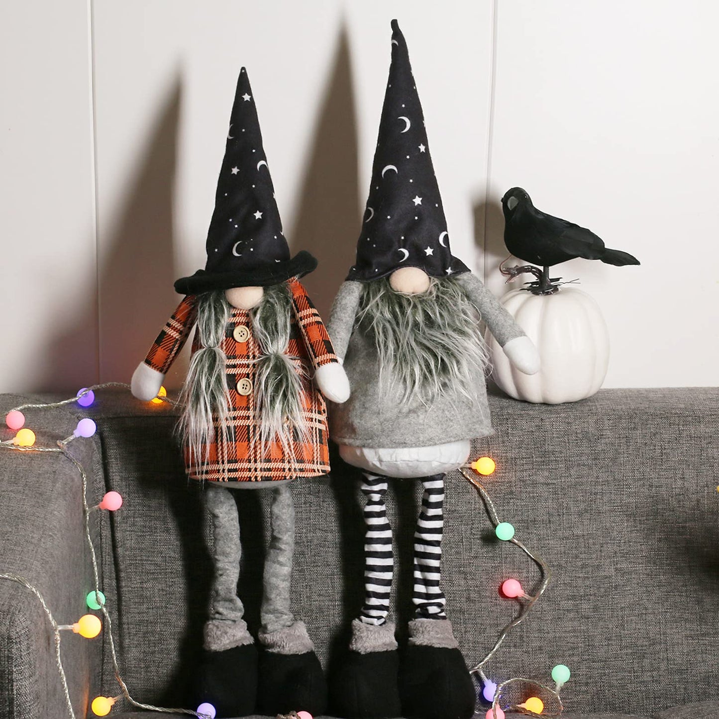 Ogrmar 2 Pack 29.5 Inch Halloween Plush Gnome Doll Handmade Swedish Gnome Scandinavian Tomte Stuffed with Retractable Spring Legs for Halloween Decorations Ornaments Holiday Home Decor
