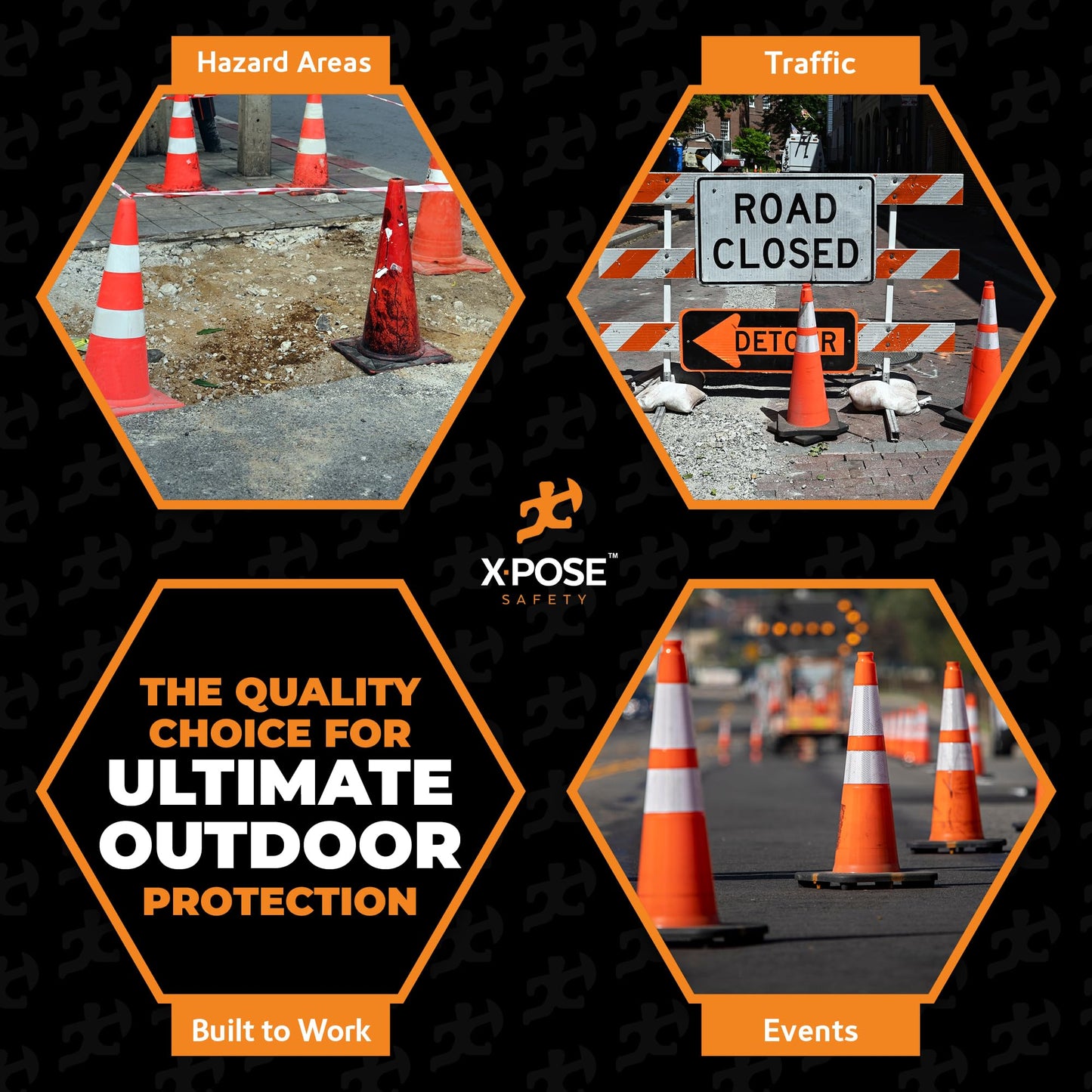 Xpose Safety 28 Inch Orange Slim Line Traffic Cones Heavy Duty 10lb with 6" & 4" Collars, 4 Pack Multipurpose PVC Plastic Safety Cone for Parking, Soccer, Caution, Kids & Construction - DOT Approved