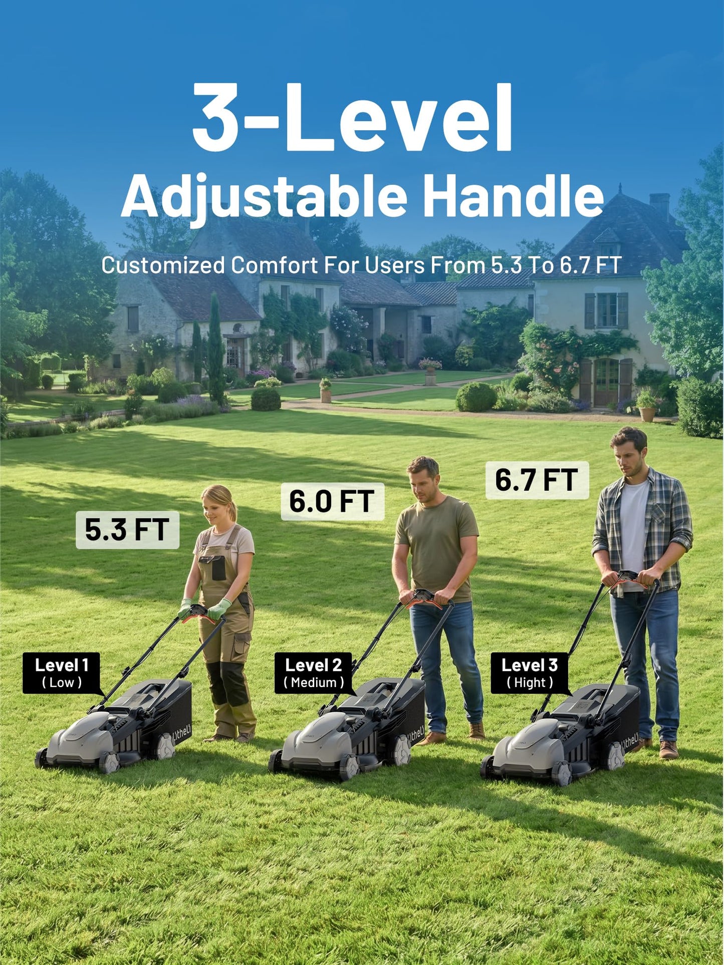 Litheli Self-Propelled Electric Lawn Mower 18", Battery Powered Mower(2 x 5.0Ah)