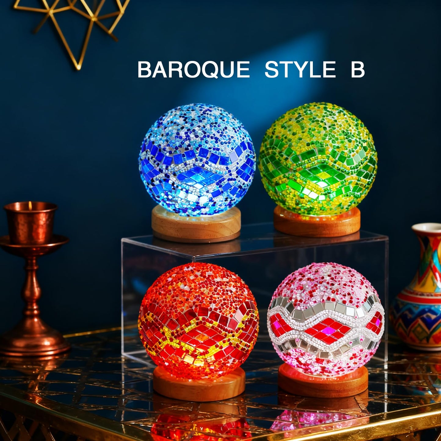 wpdash Mosaic Table Lamp Stained Glass Light USB Power Dimmable Geometric Pattern Ambient Lamp for Restaurant Atmosphere Lighting Hotel and Club Decoration(Baroque B - Blue, Baroque)