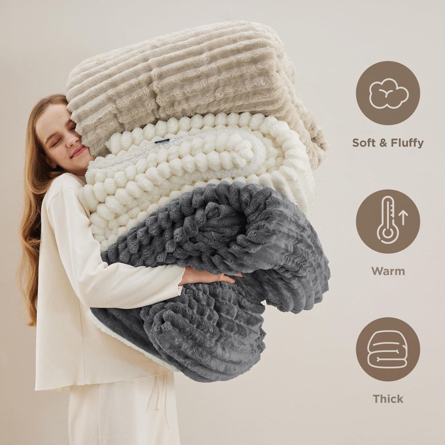 Bedsure Sherpa Throw Blanket for Couch - Super Soft, Comfort Cozy Fleece Thick Warm Blanket for Women, GentleSoft Plush & Fluffy Spring Throw Gift for Women, Room Decor, Beige, 50x60 Inches