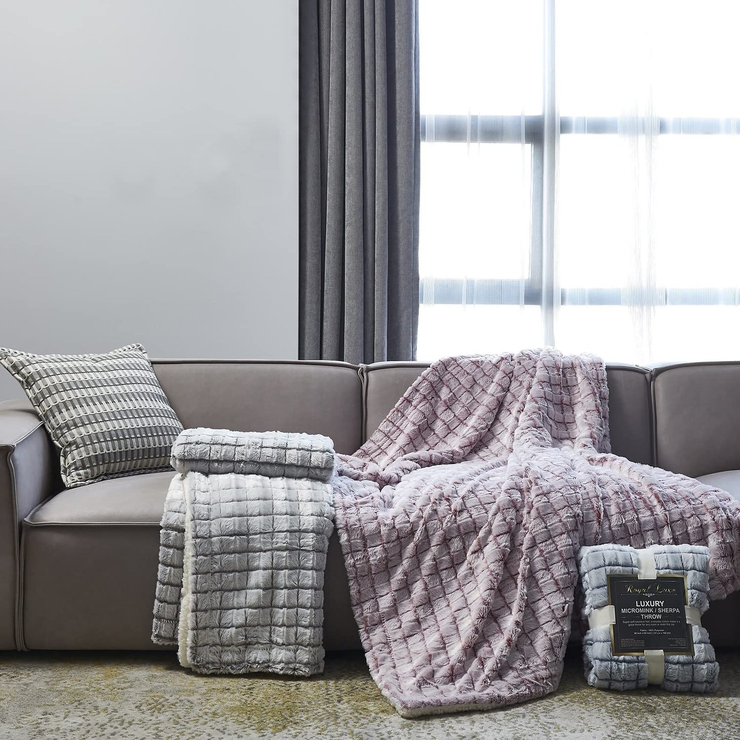 Blue Ridge Home Fashions Hotel Suite Soft Micromink Sherpa Throw Blanket Super Cozy Reversible Ultra Luxurious Sofa Decorative Blanket, 50 x 60 in Brown Color Throw, Brown -2PACK, (K418243)