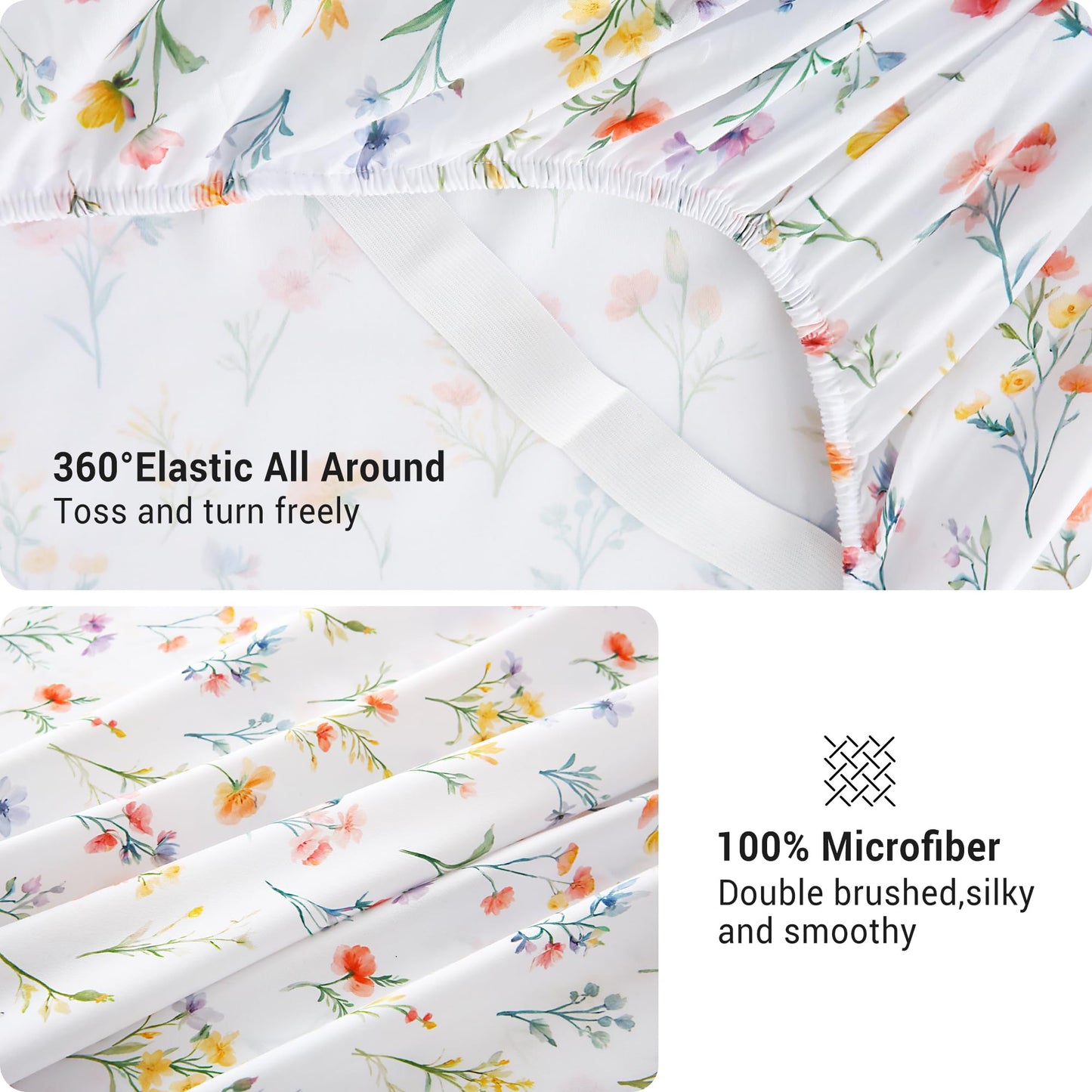 Viviland Floral Twin Sheet Set - 3 Piece Vintage Botanical Flower and Leaves Patterned Bed Sheets - Soft, Breathable Microfiber Sheets with Deep Pocket, Non-Slip Fitted Sheets & Pillowcases