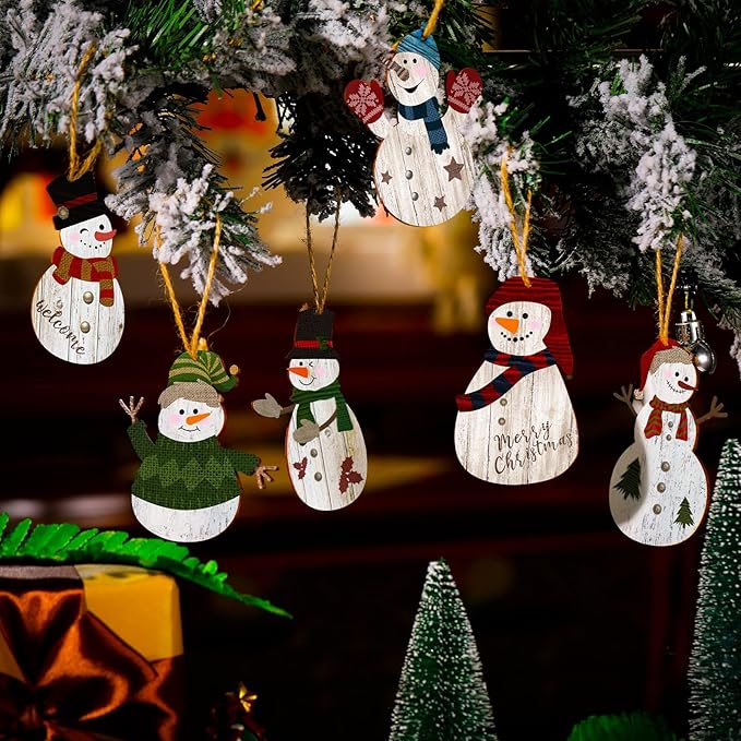 Weysat Snowman Christmas Tree Ornaments Decorations Christmas Tree Wooden Hanging Ornaments Winter Snowman Hanging Ornament with Lanyard for Xmas Holiday Party Favor Supplies(72 Pcs)