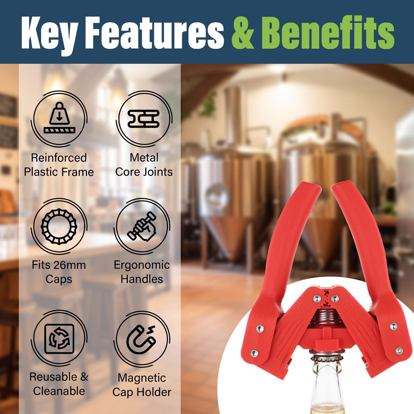 Bottle Capper Including 120 FREE Caps For Home Brew Beer Making or Lemonade Glass Bottles - Easy To Cap