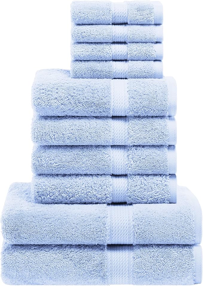 SUPERIOR Egyptian Cotton Pile 10 Piece Towel Set, Includes 2 Bath, 4 Hand