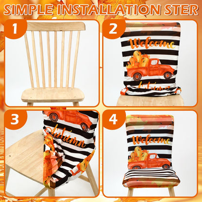 Preboun Fall Chair Covers Set of 6 Thanksgiving Dining Protector Stretch Autumn Pumpkin Truck Maple Leaves Slipcovers Removable Washable for Dining Hotel Party Wedding