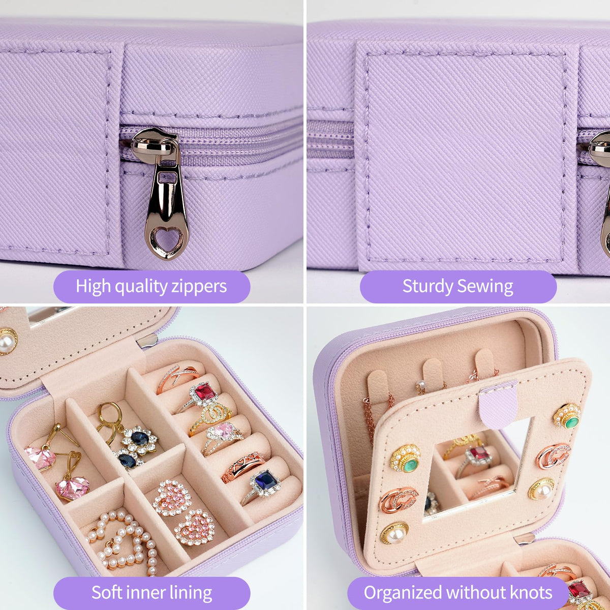 AYGXU Jewelry Organizer Box - Birthday & Mothers Day Gifts for Women, Small Travel Jewelry Case, Initial M Purple