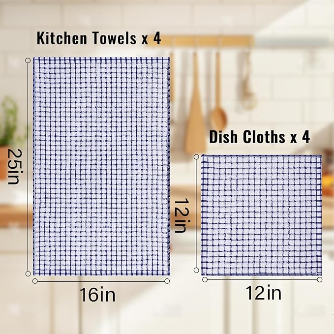 Homaxy Kitchen Towels and Dishcloths Set, 16 x 25 and 12 x 12 Inches, Super