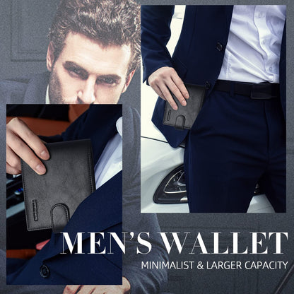 HOCRES Wallets for Men, RFID Blocking Wallet,Mens Wallet, Leather Wallet with 14 Credit Card Holders, 2 Banknote Compartments, 2 ID Window, Minimalist Mens Wallet with Gift Box, Black