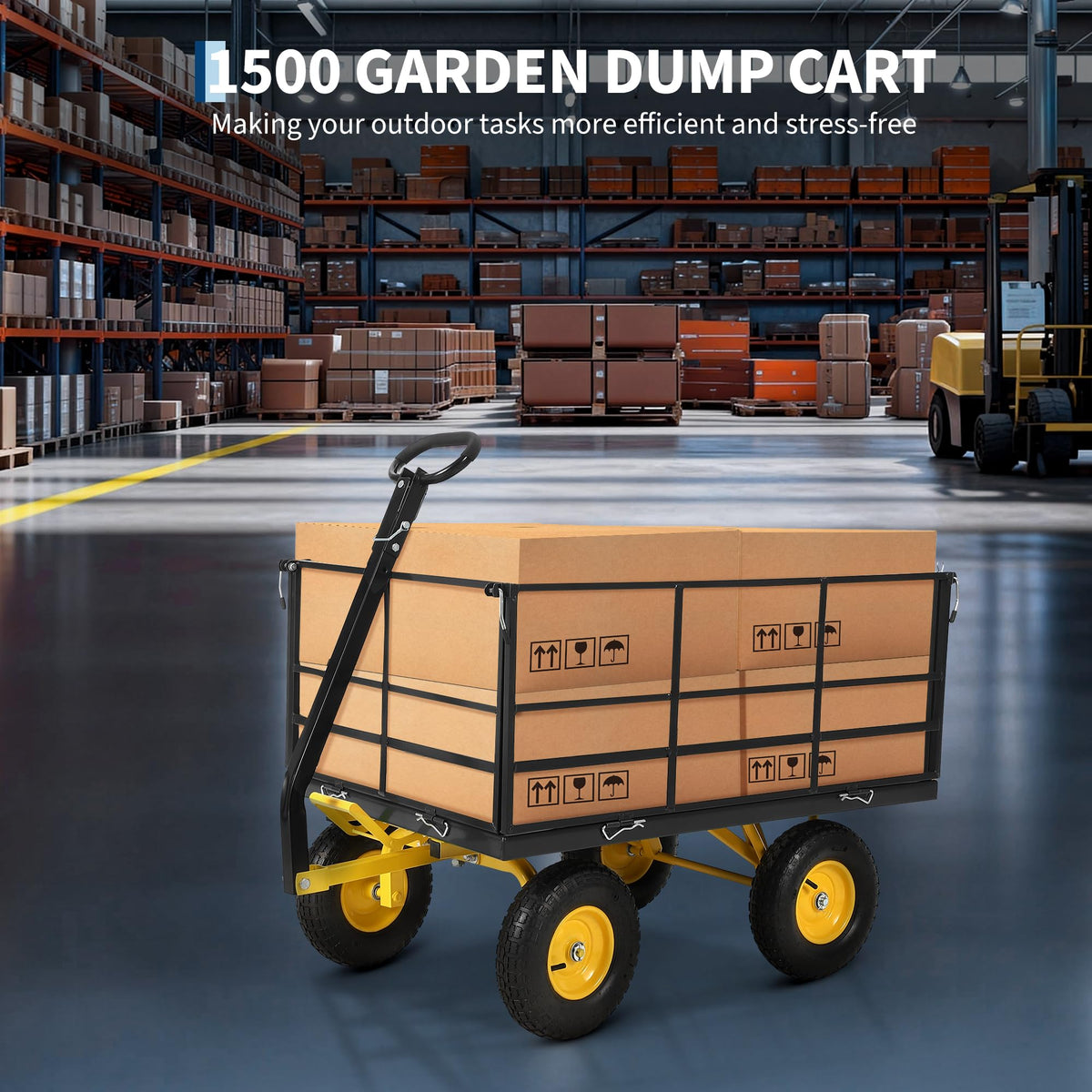 Heavy Duty 1500 Lbs Capacity Mesh Steel Garden Cart Folding Utility Wagon with Removable Sides, Garden Cart on Wheels for Gardening Soil, Tools, and Plant Transport