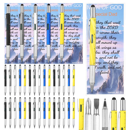 25Set 6 in 1 Multi Tool Pen, Christian Gifts for Men with Bible Verse Bookmarks, Christmas Father's Day Man of God Gifts, Church Pastor Bulk Gift, Screwdriver Pen Multi Tool Gadget for Husband