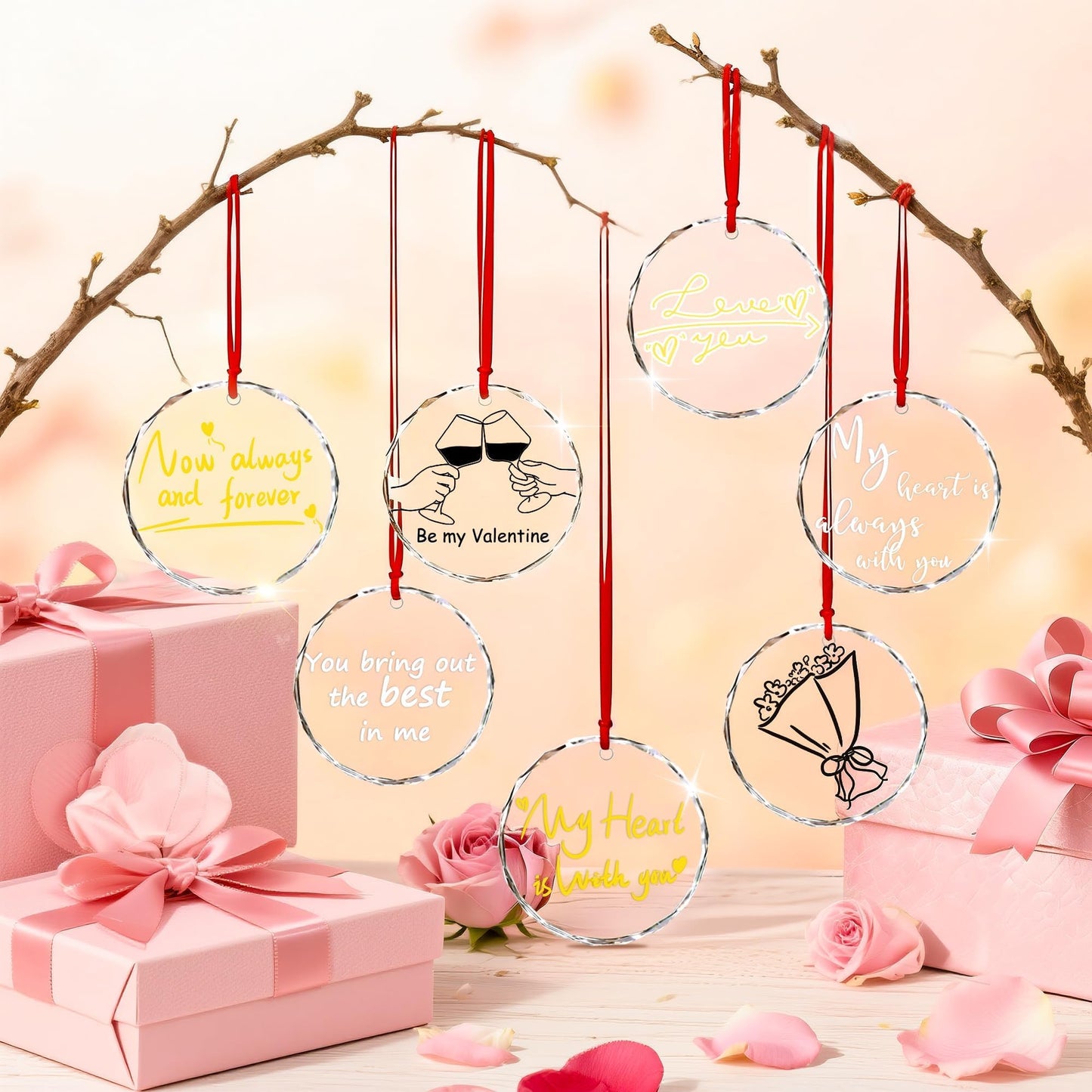kanpura 6 Pcs Personalized Glass Ornaments Set 3 Inch Clear Round Glass Ornament Blank with Red Ribbon for DIY Crafting Holiday Decor (Includes Black, White, and Gold Markers)