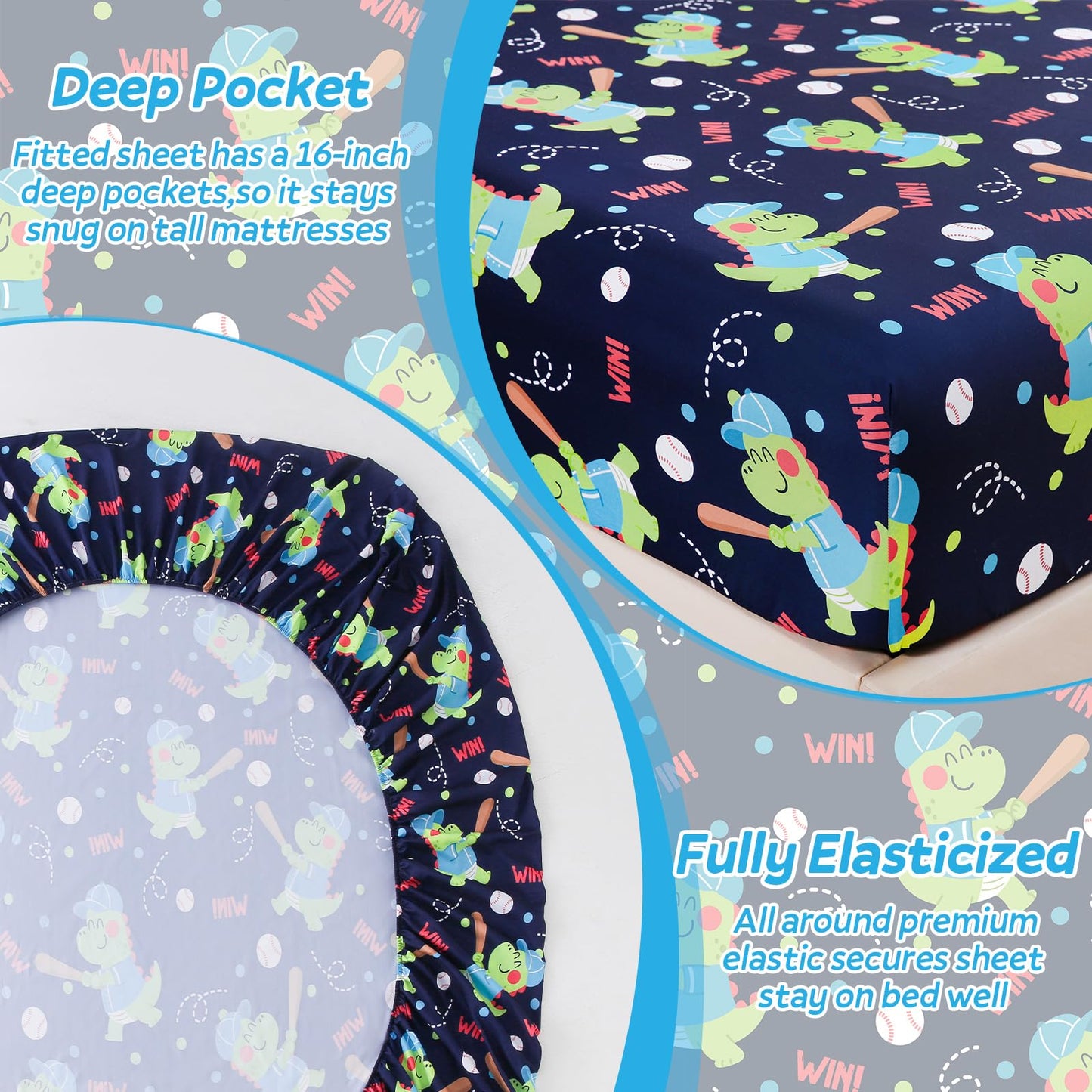ChicView Full Sheet Set Kids,4 Pieces Breathable Soft Microfiber Bedsheets for Child Boys Girls, Anti Pilling Deep Pockets Easy Care Bed Sheets, Dino