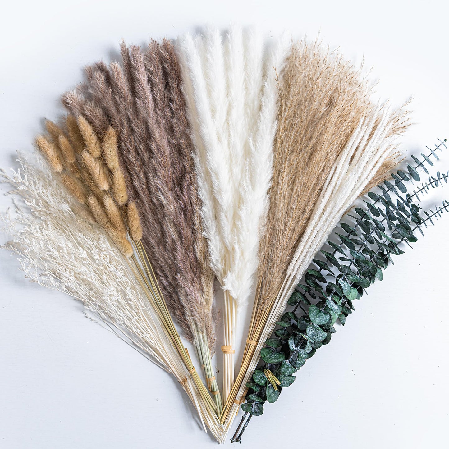 Boho Decor Pampas Grass and Eucalyptus Bouquet,7Kinds Dried Flowers,pompas Grass Dried Flowers Arrangement for Centerpiece Table ,Wedding,Home,Room,Rustic Decor
