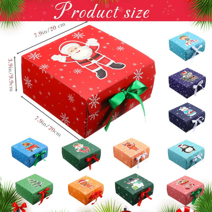 Eersida 24 Pack Christmas Gift Boxes with Lids Bulk 8 x 8 x 4 inches Gift Boxes for Christmas Presents with Bow Xmas Decorative Large Presents Boxes Empty Gift Boxes for Xmas Holiday, 12 Design
