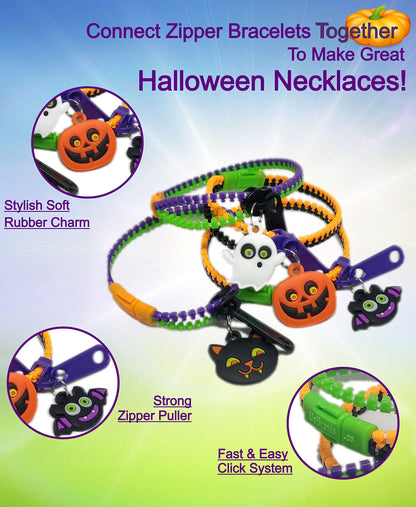 UpBrands 24-Pack Halloween Bracelets for Kids – Zipper Fidget Toys, Small Goodie Bag Stuffers, Party Favors, Trick-or-Treat Giveaways & Prizes