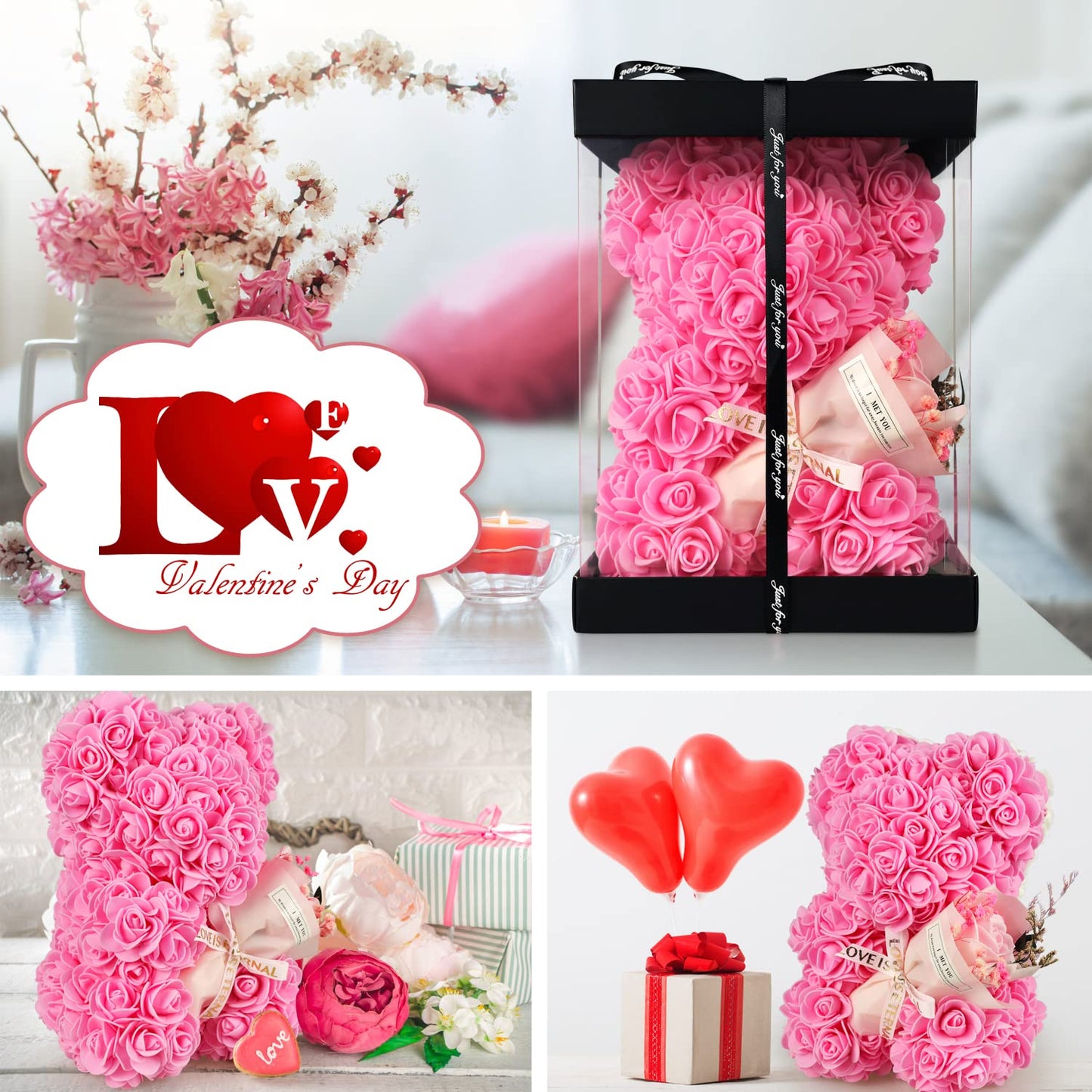 Valentines Day Gifts for Her Rose Bear for Women, Artificial Rose Teddy Bear Birthday Bouquet, Mother's Day Rose Gift, Perfect for Wife, Mom, Grandma (Rose Red)