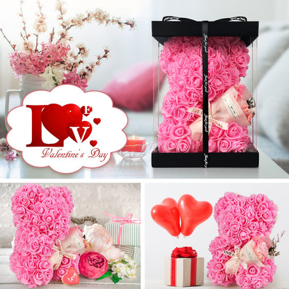 Valentines Day Gifts for Her Rose Bear for Women, Artificial Rose Teddy Bear Birthday Bouquet, Mother's Day Rose Gift, Perfect for Wife, Mom, Grandma (Rose Red)