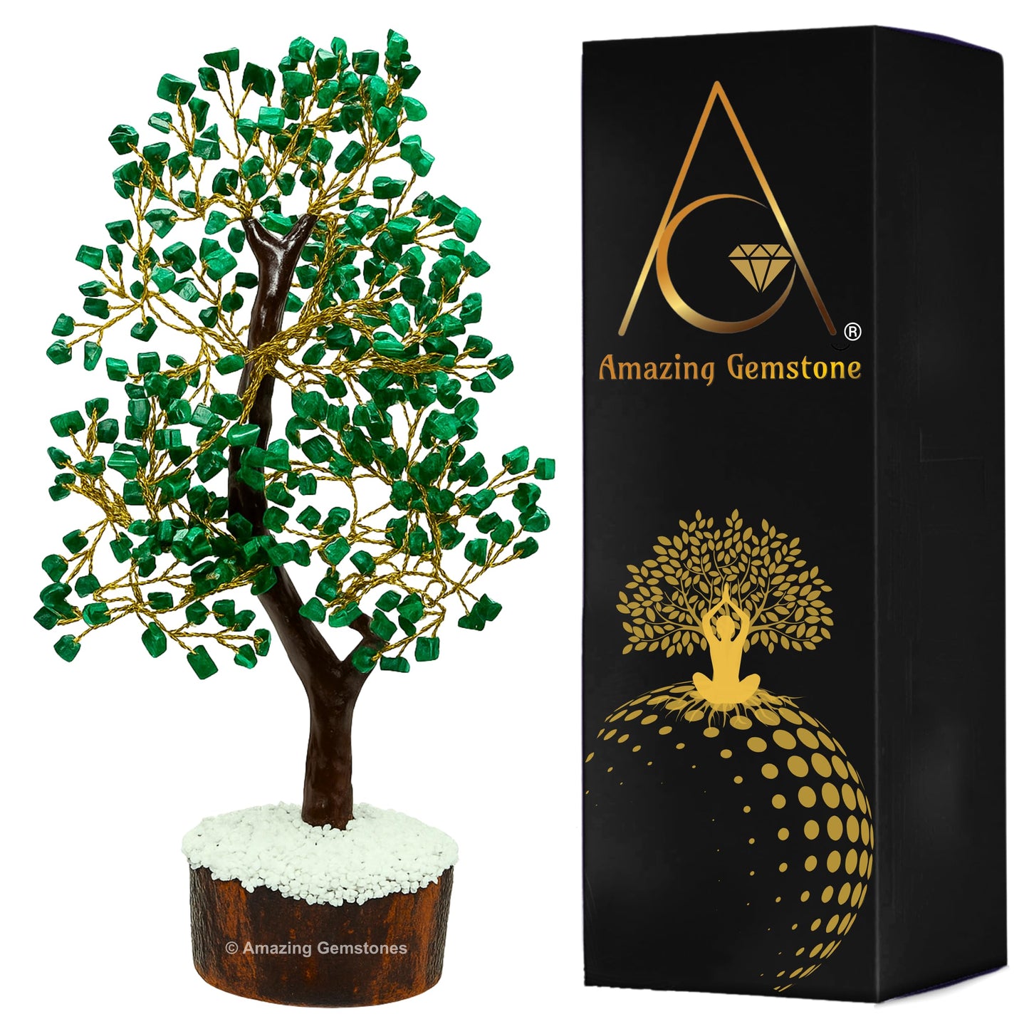 Amazing Gemstone Malachite Crystal Tree - Healing Crystals Stones - Chakra Tree of Life Stocking Stuffers, Bookshelf, Feng Shui, Home Décor, Meditation Gifts