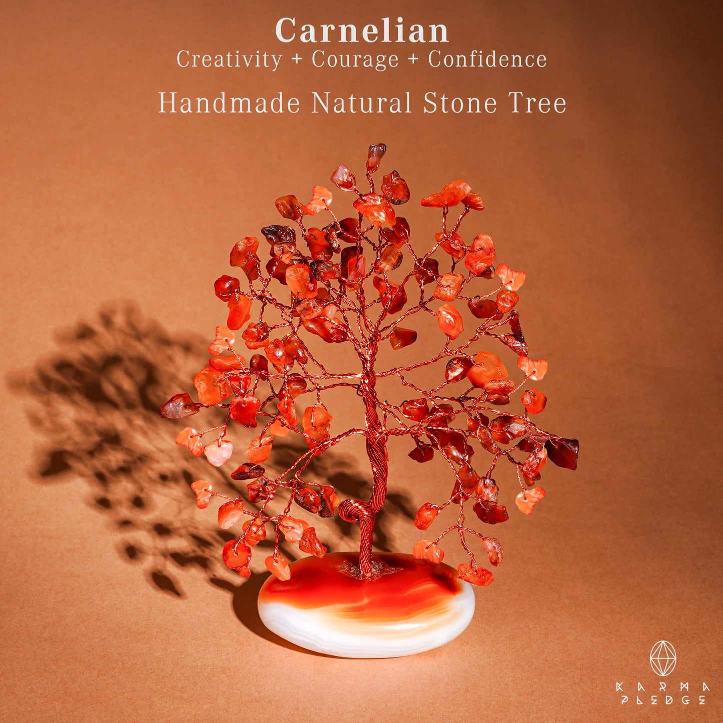 KARMAPLEDGE Crystal Tree of Life Home and Office Feng Shui Decor, Carnelian Healing Crystal Handmade Bonsai Tree for Positive Energy, Good Luck, Money, Christmas Decor, Birthday Gifts for Women, Mom