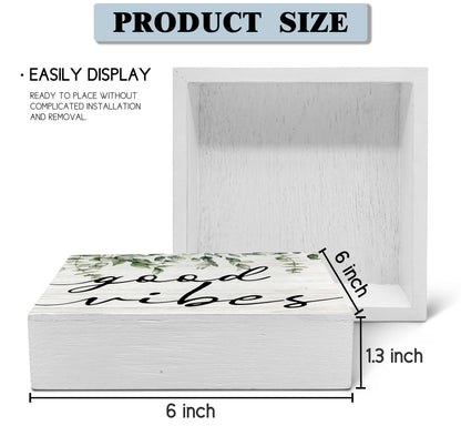 SRADMO Botanical Eucalyptus Leaves Wood Box Sign Desk Decor, Rustic Eucalyptus Leaves Wooden Block Box Sign Decoration For Home Shelf Table Office Decor 6x6 inches
