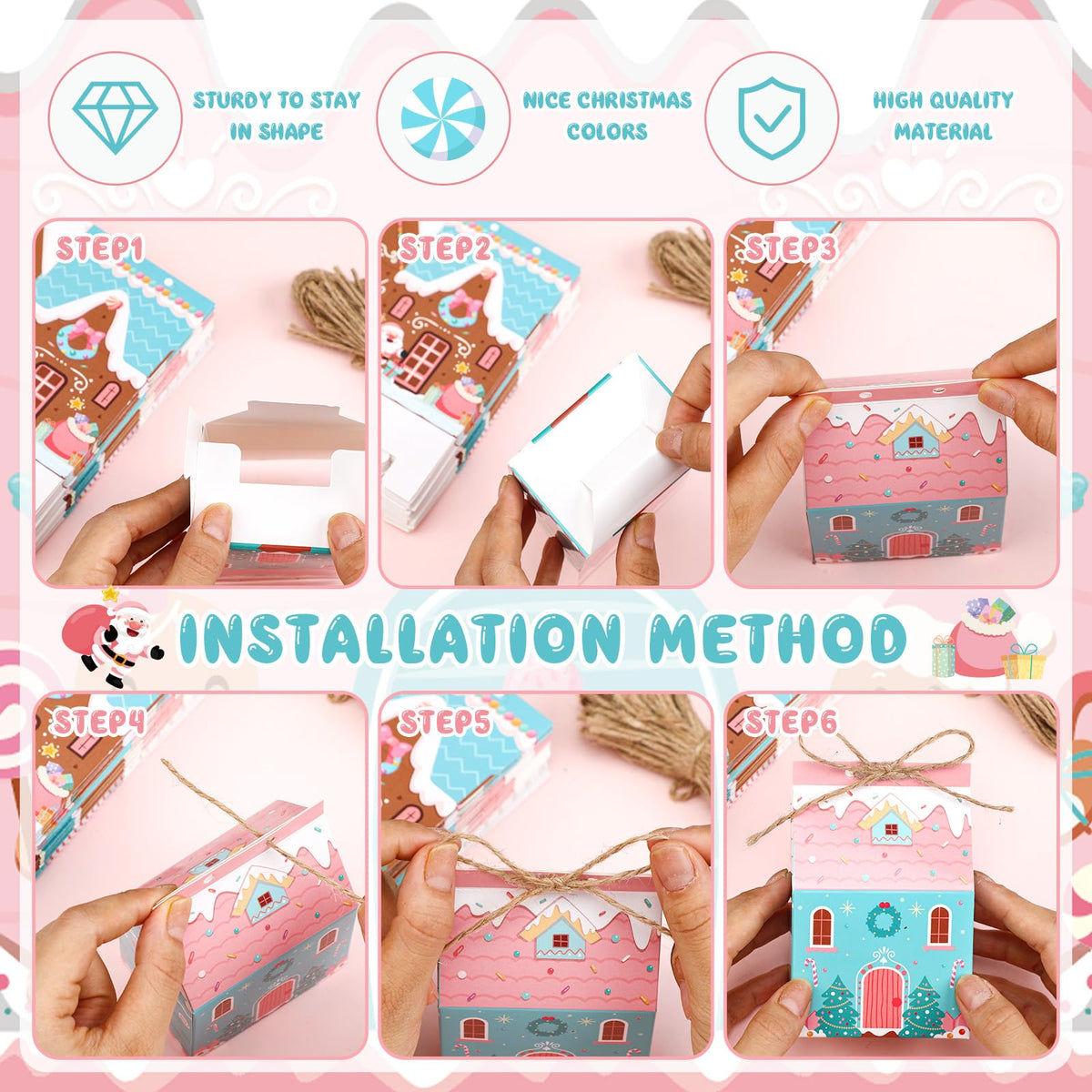 Zhanmai Christmas Treat Boxes Candy Gingerbread House Mini Christmas Party Favor Box Small Paperboard Gift Container for Xmas Holiday Party Treat Cookie Goodie Snack Gift Packaging