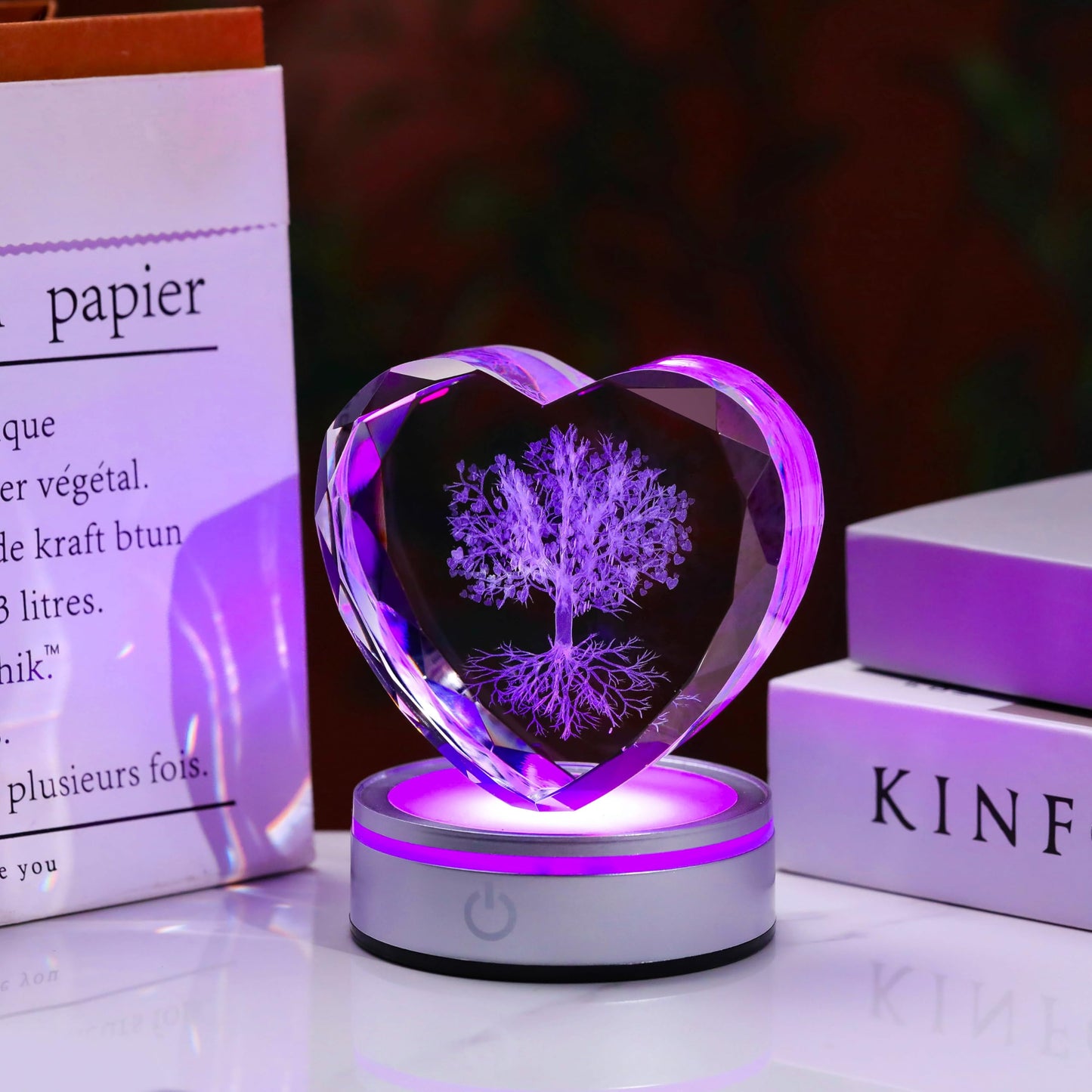Qianwei Tree of Life Gifts for Women 3D Crystal Heart - Laser Tree of Life Decor Glass Animals Gifts Figurines Statue Stuff for Room Decorations Night Light