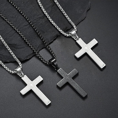 MERTTURM Stainless Steel Cross Necklace for Men, Cross Pendant Necklace with Chain 60cm, Silver/Gold/Black Necklace, Gift for Birthday/Christmas/Easter/Thanksgiving Day(lightfast & sweatproof)