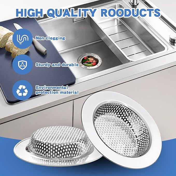 RQYEKDO Kitchen Sink Drain Strainer, 2 Pack Stainless Steel Sink Drain Basket