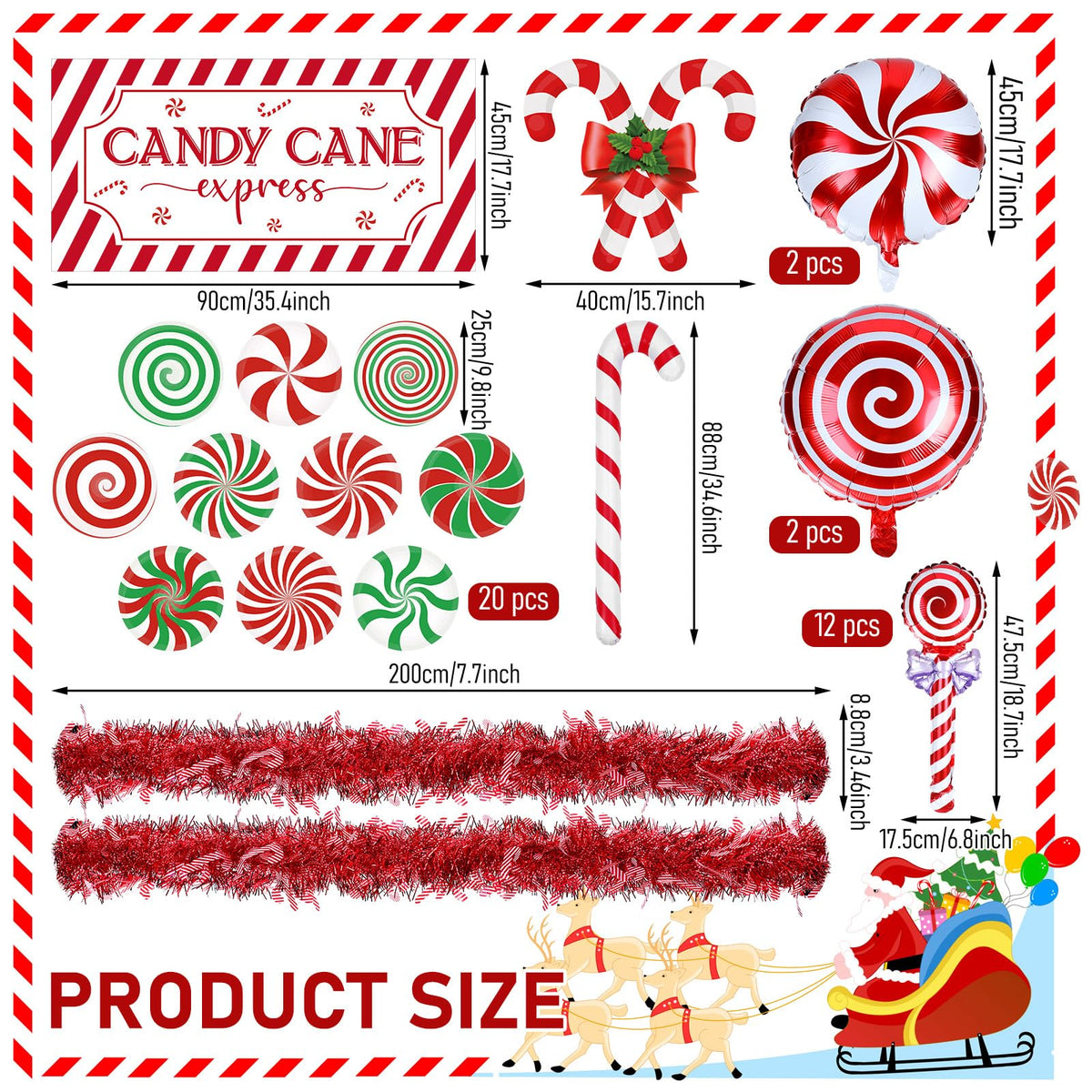 Leyndo 46 Pcs Christmas Golf Cart Decorations Kit Christmas Candy Cane Parade Decor Red Green and White Car Decoration with Banner Candy Cane Hanging Garland Stickers Balloon for Xmas Party