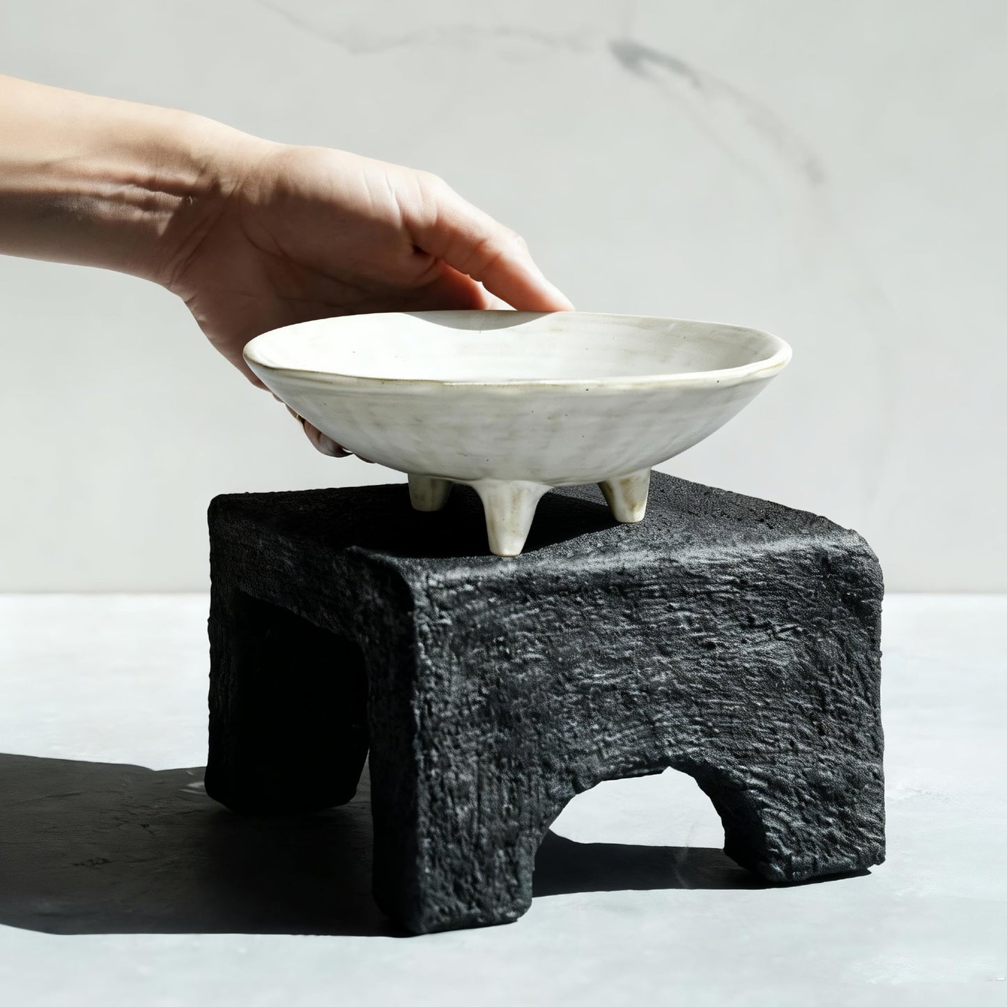 seicasaya Small Wabi-Sabi Ceramic Bowl, 6 Inch Handcrafted Tripod Design for Snacks, Sauces, Dips, Decorative Serving Bowl for Kitchen, Dining Table & Coffee Table (White)