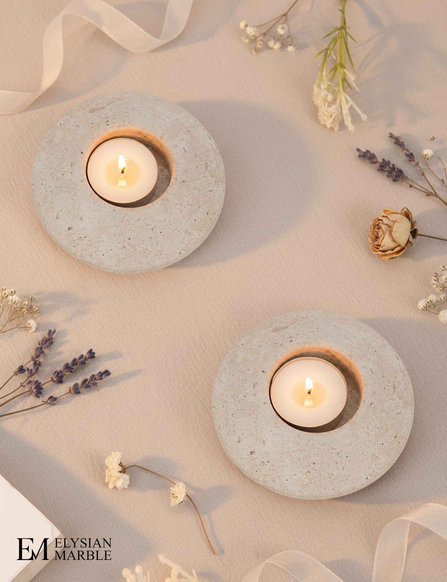 Tealight Candle Holders Set of 2 – Handcrafted Natural Marble Tea Light & Votive Holders, Decorative Stone Candle Holder Pair for Home Décor, Dining Table, Coffee Table & Wedding Decor