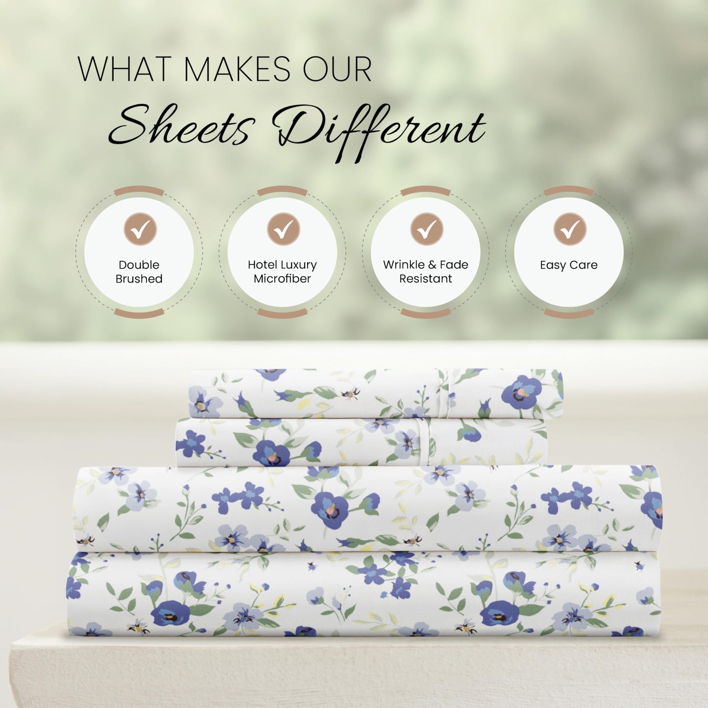 Linen Market 4 Piece King Sheet Set - Breathable, Double-Brushed Patterned Cooling Sheets – Oeko-TEX Certified Ultra Soft & Wrinkle-Free 16" Deep-Pocket King Sheets - Easy Care Blossoms Light Blue