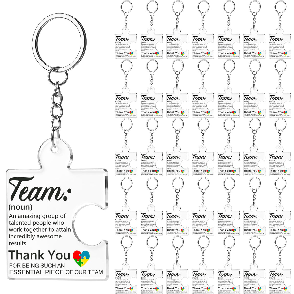 VZZNN Employee Appreciation Gifts – 36 Pack Team Gifts for Employees, Thank You Keychain Set for Staff, Teachers, Volunteers, Teamwork Gift Office Puzzle Piece Acrylic Keychains