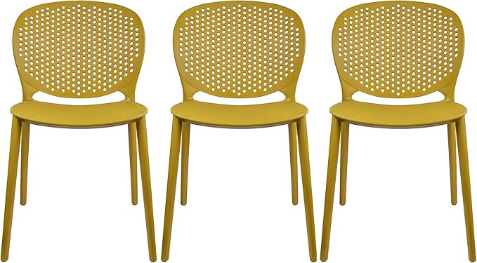 2xhome Set of 3 Patio Dining Chairs | Modern Stackable Outdoor Pool Side Chair | Weather Resistant Plastic for Yard, Porch, Balcony, Kitchen, Yellow