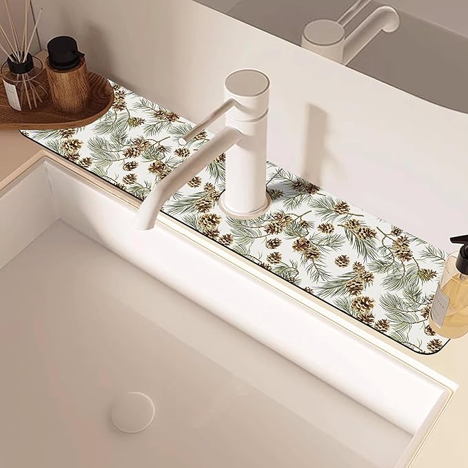 Abstract Pine Cones Sink Faucet Absorbing Mat Splash Guard Behind Faucet Sink