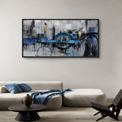 KLAKLA Abstract Wall Art - Blue and Gray Pictures Canvas Artwork for Living Room Bedroom Horizontal Black Framed Above Bed Wall Decor - 20x40