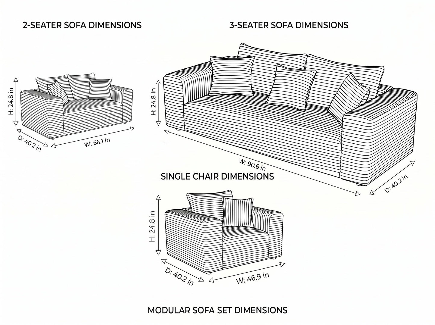 Trygoal 3-Pieces Sectional Boneless Couch Set for Living Room, Oversized Couch Including 3-Seater & 2-Seater & Single Chair, Deep Seat Sofa Set with Armrests & Pillows,No Assembly Required, Green