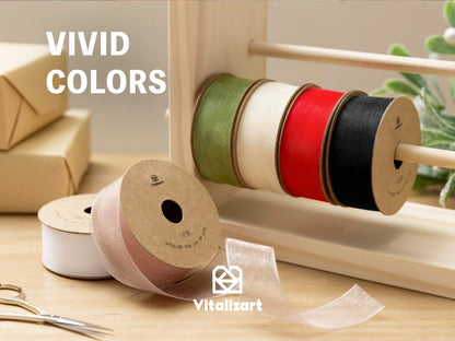 Vitalizart Black Ribbon Organza Sheer Ribbon 1 inch x 30Yd Handmade Fabric Ribbons for Gift Wrapping Christmas Tree Crafts Bows Wedding Invitations Wreaths Wrap
