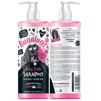 BUGALUGS Baby Fresh Dog Shampoo 16.85 FL Oz - Grooming Product for Smelly Dogs with Baby Powder Scent - Best Puppy Shampoo, Conditioner, Vegan and Professional Pet Shampoo