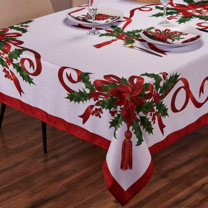 Kadut Christmas Ribbon Tablecloth (60 x 102 Inch) for 6 Foot Rectangle Tables, Heavy Duty Fabric, Stain Proof Xmas Ribbon Table Cloth for Harvest, Holiday, and Fall, & Christmas Dinner.