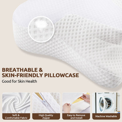 DONAMA Cervical Neck Pillow for Pain Relief,Odorless Contour Memory Foam Pillows with Cooling Pillowcase Cozy Sleeping, Orthopedic Ergonomic Bed Pillows for Side Back Stomach Sleepers