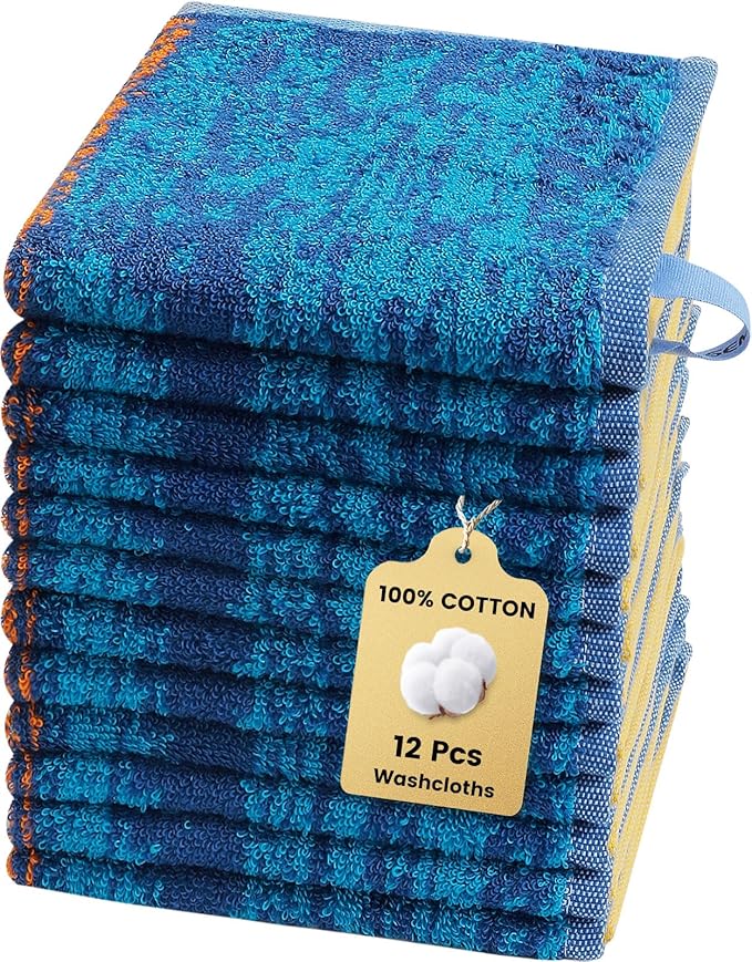 SEMAXE 100% Cotton Washcloths 12-Pack, 13 × 13 Inch Soft Luxury Face Towels –